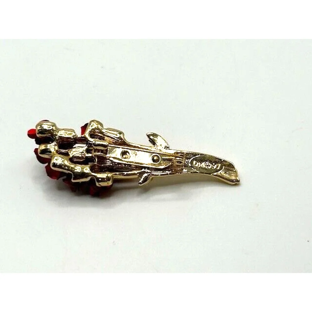 Vintage Avon Jewelry DM97 Gold Tone Dozen Enamel Red Roses Brooch‎ Pin 2.5